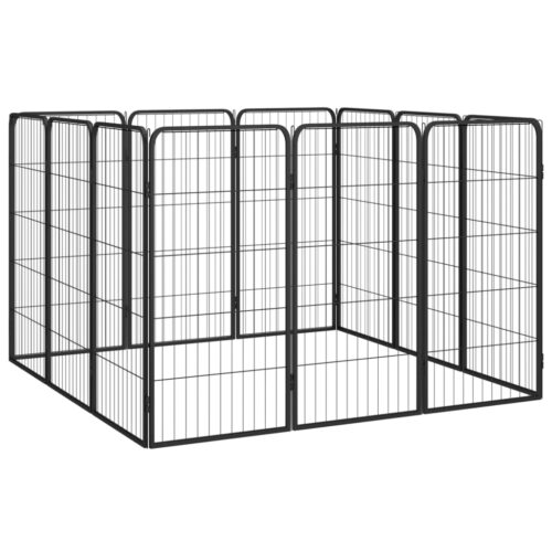 12-Panel Dog Playpen Black 50x100cm Powder-Coated Steel - Image 3