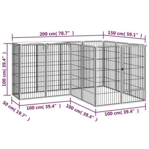 14-Panel Dog Playpen Black 50x100cm Powder-coated Steel - Image 6