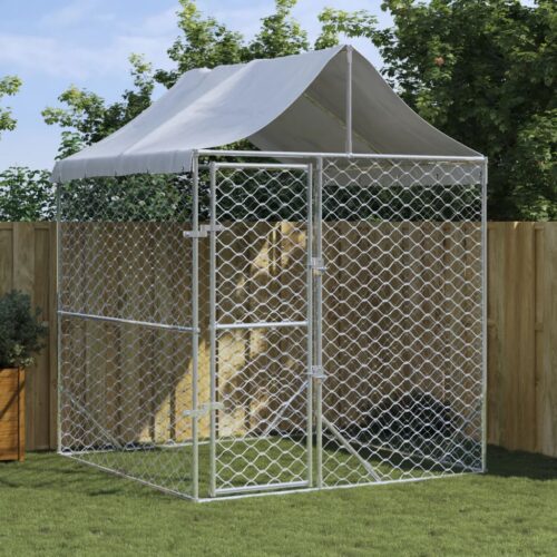 Outdoor Dog Kennel with Roof Silver 2x2x2.5mGalvanised Steel - Image 6