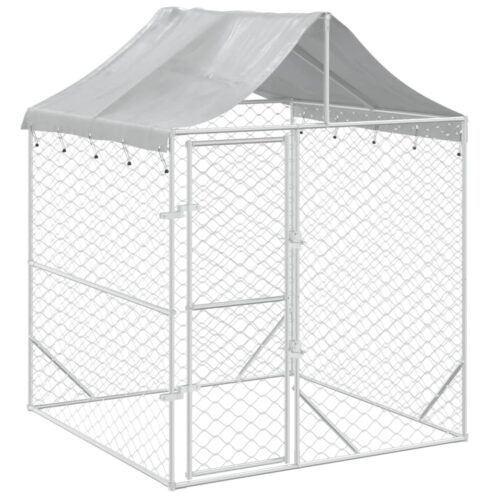 Outdoor Dog Kennel with Roof Silver 2x2x2.5mGalvanised Steel