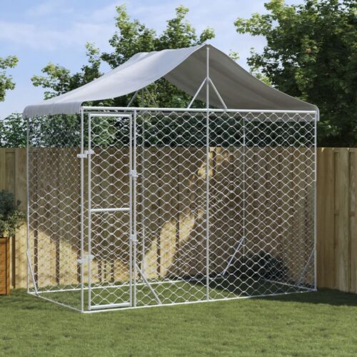 Outdoor Dog Kennel with Roof Silver 3x1.5x2.5mGalvanised Steel - Image 2