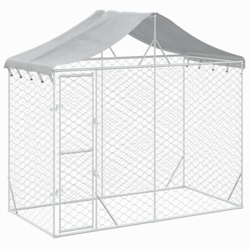 Outdoor Dog Kennel with Roof Silver 3x1.5x2.5mGalvanised Steel