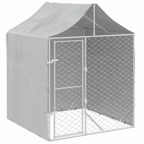 Outdoor Dog Kennel with Roof Silver 2x2x2.5mGalvanised Steel