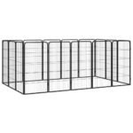 16-Panel Dog Playpen Black 50x100cm Powder-Coated Steel