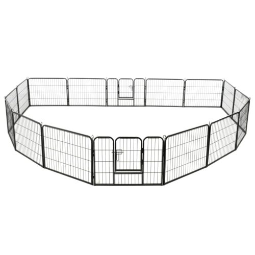 Dog Playpen 16 Panels Steel 60x80cm Black - Image 2