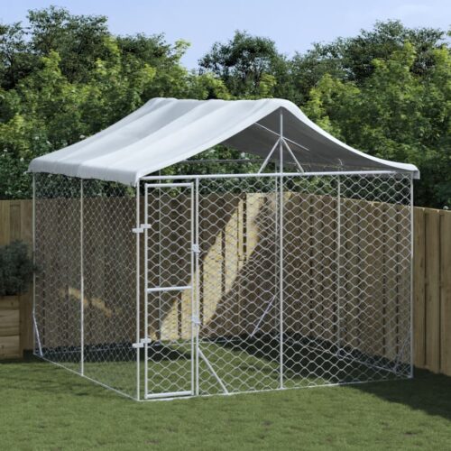 Outdoor Dog Kennel with Roof Silver 3x3x2.5mGalvanised Steel - Image 5
