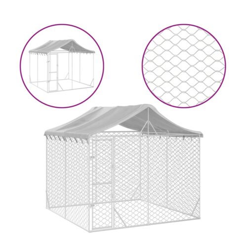 Outdoor Dog Kennel with Roof Silver 3x3x2.5mGalvanised Steel - Image 2