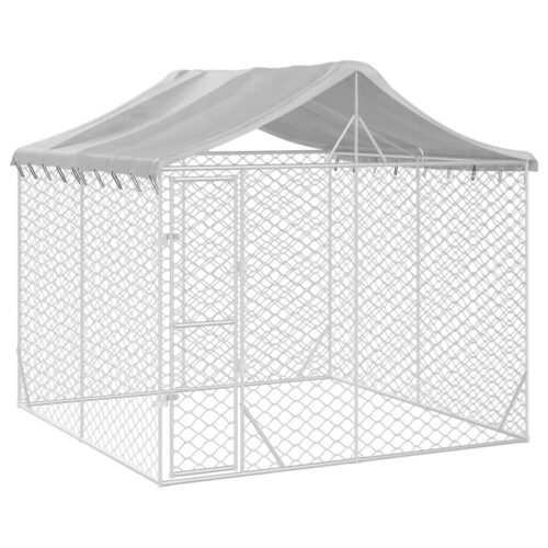 Outdoor Dog Kennel with Roof Silver 3x3x2.5mGalvanised Steel