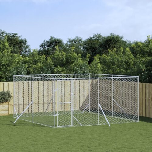 Outdoor Dog Kennel Silver 4x4x2mGalvanised Steel - Image 5