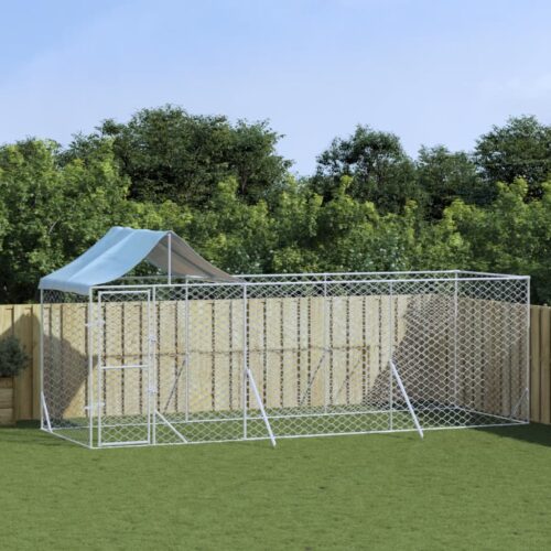 Outdoor Dog Kennel with Roof Silver 6x2x2.5mGalvanised Steel - Image 5