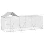 Outdoor Dog Kennel with Roof Silver 6x2x2.5mGalvanised Steel