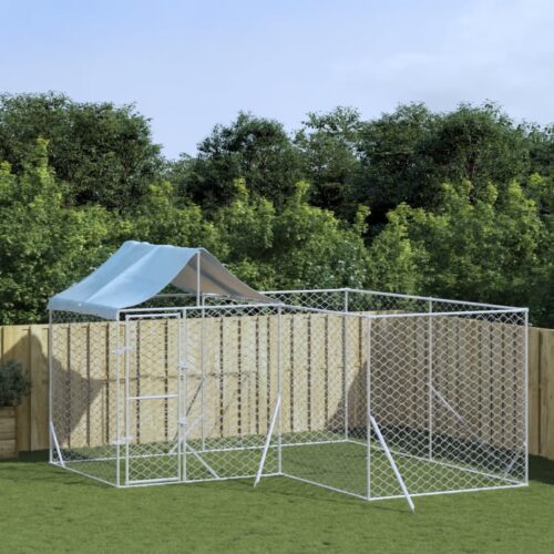 Outdoor Dog Kennel with Roof Silver 4x4x2.5mGalvanised Steel - Image 5