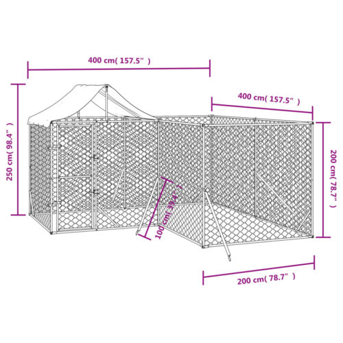 Outdoor Dog Kennel with Roof Silver 4x4x2.5mGalvanised Steel - Image 4