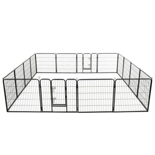 Dog Playpen 16 Panels Steel 80x80cm Black
