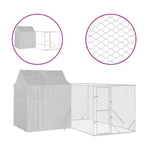Outdoor Dog Kennel with Roof Silver 4x4x2.5mGalvanised Steel - Image 2