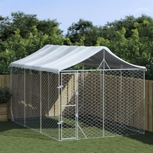 Outdoor Dog Kennel with Roof Silver 3x4.5x2.5mGalvanised Steel - Image 5