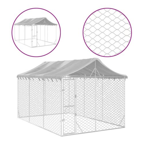 Outdoor Dog Kennel with Roof Silver 3x4.5x2.5mGalvanised Steel - Image 2