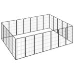 24-Panel Dog Playpen Black 50x100cm Powder-Coated Steel