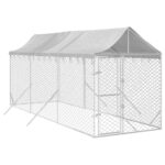 Outdoor Dog Kennel with Roof Silver 2x6x2.5mGalvanised Steel
