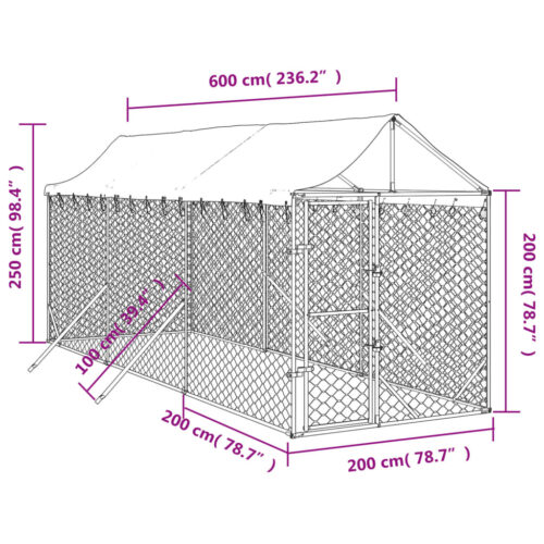 Outdoor Dog Kennel with Roof Silver 2x6x2.5mGalvanised Steel - Image 4