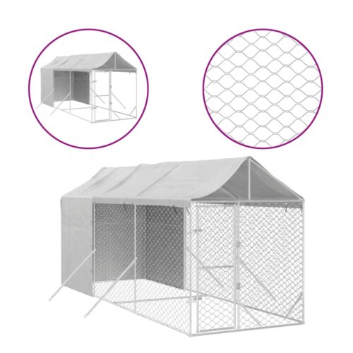 Outdoor Dog Kennel with Roof Silver 2x6x2.5mGalvanised Steel - Image 3