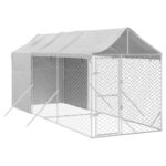 Outdoor Dog Kennel with Roof Silver 2x6x2.5mGalvanised Steel