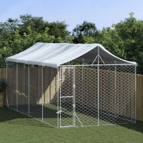Outdoor Dog Kennel with Roof Silver 3x6x2.5mGalvanised Steel - Image 5