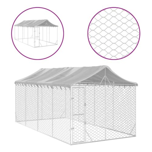 Outdoor Dog Kennel with Roof Silver 3x6x2.5mGalvanised Steel - Image 2