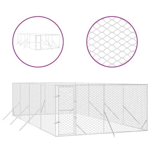 Outdoor Dog Kennel Silver 4x8x2mGalvanised Steel - Image 2