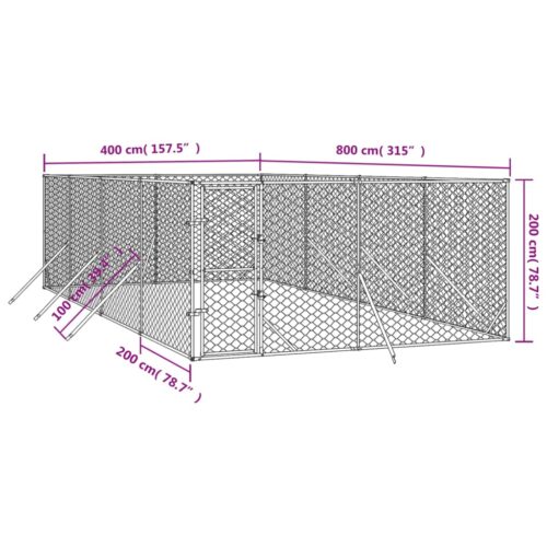 Outdoor Dog Kennel Silver 4x8x2mGalvanised Steel - Image 4