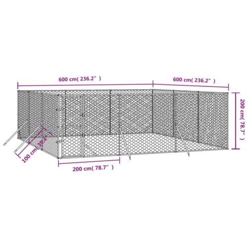 Outdoor Dog Kennel Silver 6x6x2mGalvanised Steel - Image 4