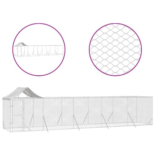 Outdoor Dog Kennel with Roof Silver 10x2x2.5mGalvanised Steel - Image 2