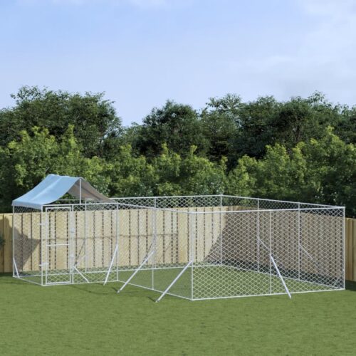 Outdoor Dog Kennel with Roof Silver 6x6x2.5mGalvanised Steel - Image 5