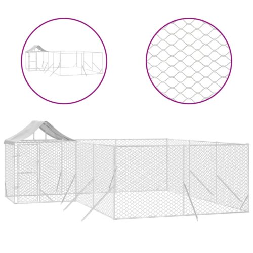Outdoor Dog Kennel with Roof Silver 6x6x2.5mGalvanised Steel - Image 2