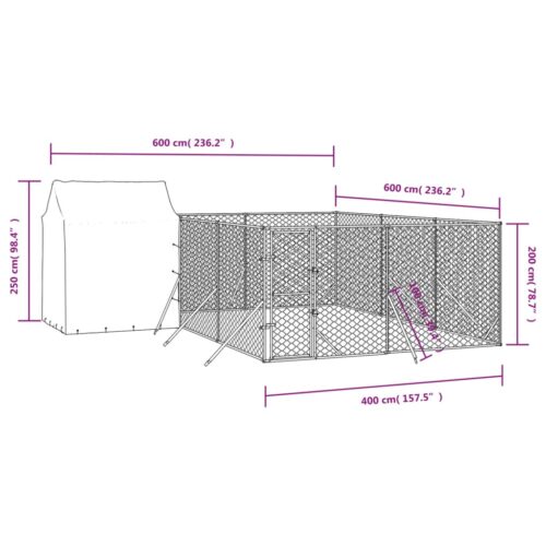 Outdoor Dog Kennel with Roof Silver 6x6x2.5mGalvanised Steel - Image 5