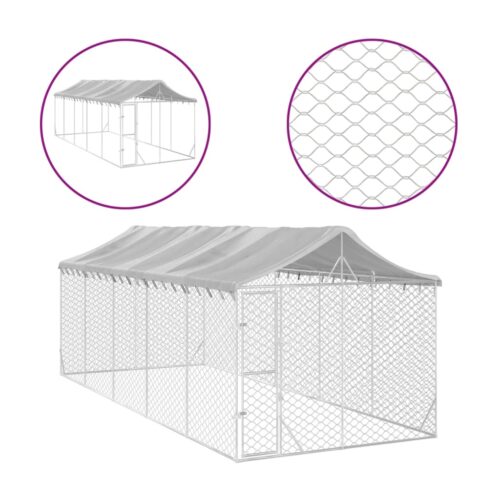 Outdoor Dog Kennel with Roof Silver 3x7.5x2.5mGalvanised Steel - Image 2