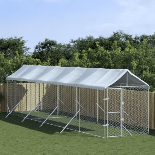 Outdoor Dog Kennel with Roof Silver 2x10x2.5mGalvanised Steel - Image 5