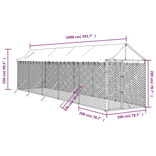 Outdoor Dog Kennel with Roof Silver 2x10x2.5mGalvanised Steel - Image 3