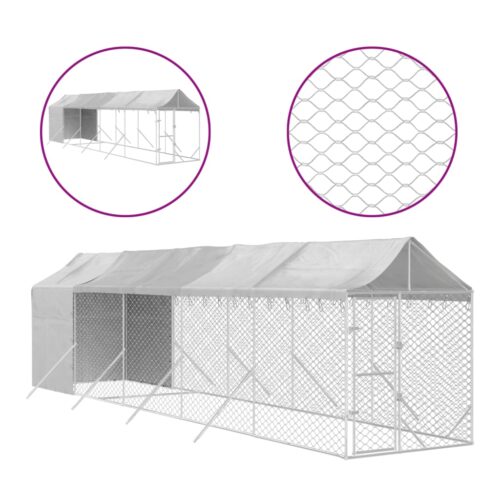 Outdoor Dog Kennel with Roof Silver 2x10x2.5mGalvanised Steel - Image 2