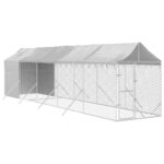 Outdoor Dog Kennel with Roof Silver 2x10x2.5mGalvanised Steel