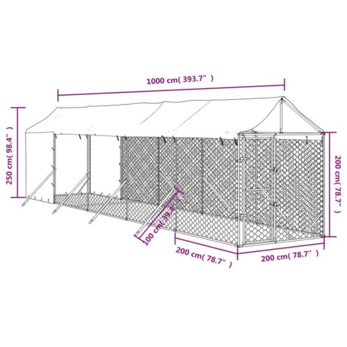 Outdoor Dog Kennel with Roof Silver 2x10x2.5mGalvanised Steel - Image 4