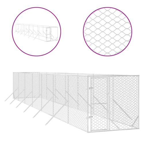 Outdoor Dog Kennel Silver 2x14x2mGalvanised Steel - Image 2