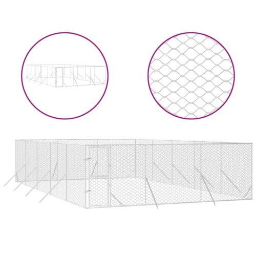 Outdoor Dog Kennel Silver 6x10x2mGalvanised Steel - Image 2