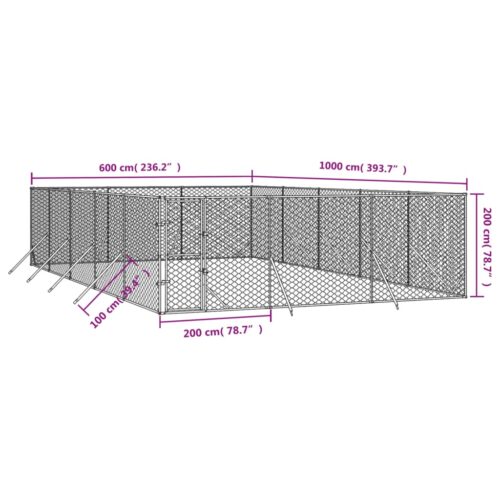 Outdoor Dog Kennel Silver 6x10x2mGalvanised Steel - Image 4