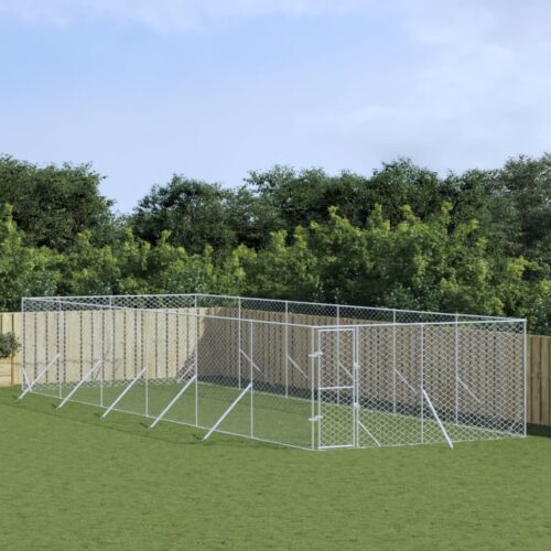 Outdoor Dog Kennel Silver 4x12x2mGalvanised Steel - Image 2