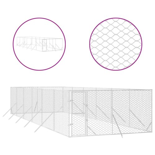 Outdoor Dog Kennel Silver 4x12x2mGalvanised Steel - Image 3