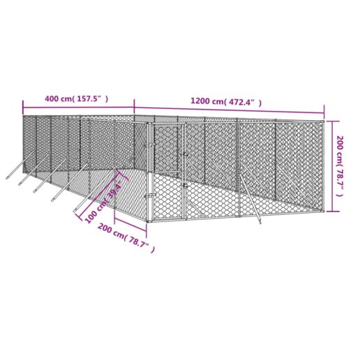 Outdoor Dog Kennel Silver 4x12x2mGalvanised Steel - Image 5