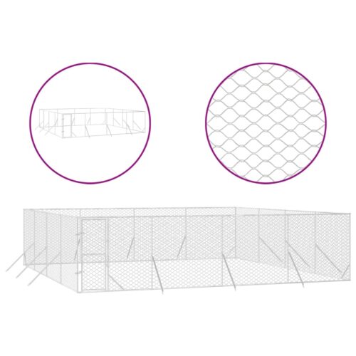 Outdoor Dog Kennel Silver 8x8x2mGalvanised Steel - Image 2