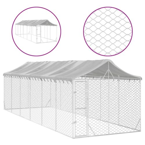 Outdoor Dog Kennel with Roof Silver 3x9x2.5mGalvanised Steel - Image 2