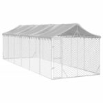 Outdoor Dog Kennel with Roof Silver 3x9x2.5mGalvanised Steel
